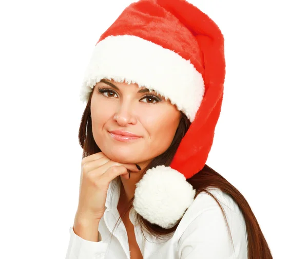 Young woman in a Christmas hat — Stock Photo, Image