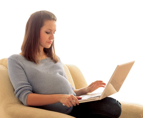 Pregnant female with laptop. — Stock Photo, Image