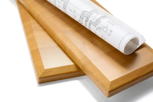 Houten plank en plan — Stockfoto