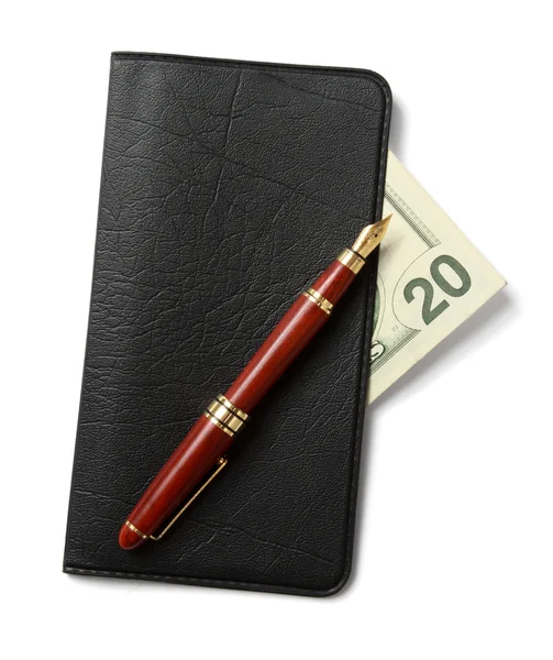 Purse, the pen and banknotes. — Stock Photo, Image