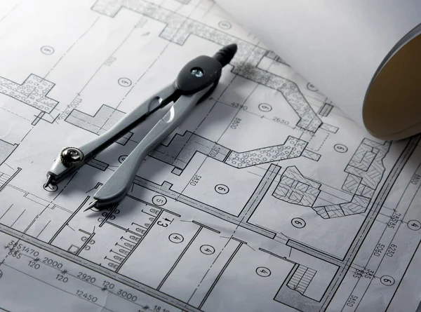 Architecture blueprint & tools. — Stock Photo, Image