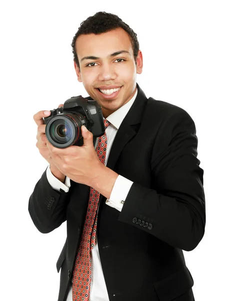 Ein lächelnder professioneller Fotograf. — Stockfoto