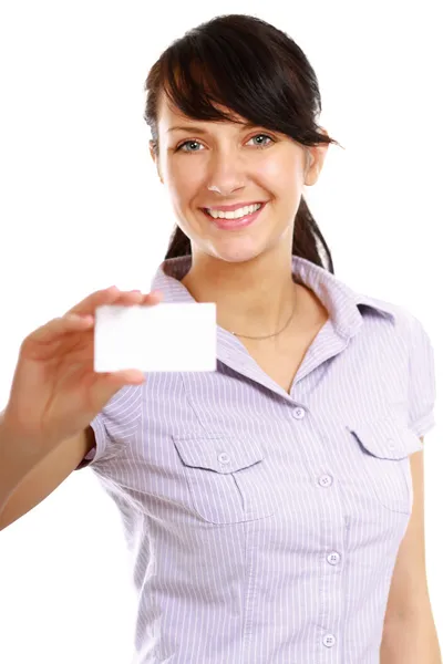 Beautiful businesswoman with business card Stock Photo