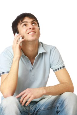 bir cep telefonu ile genç adam