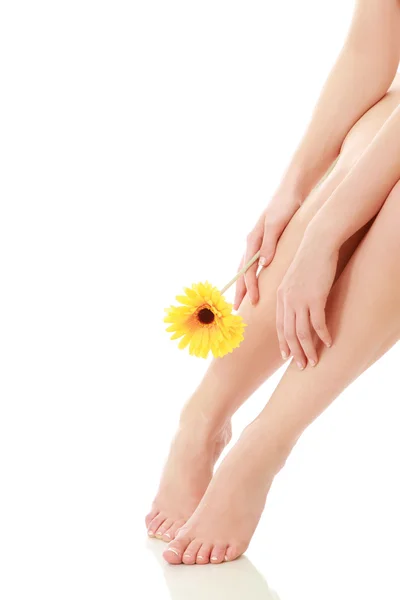 Hermosas piernas y pies con flor —  Fotos de Stock