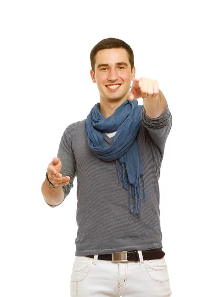 Young smiling guy pointing at you — Stock Photo, Image