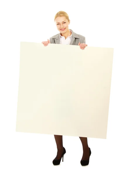 Woman with blank board banner — Stock Photo, Image