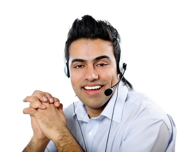 Operador de suporte ao cliente com fone de ouvido — Fotografia de Stock