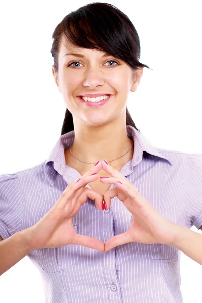 Donna mani formando forma di cuore — Foto Stock