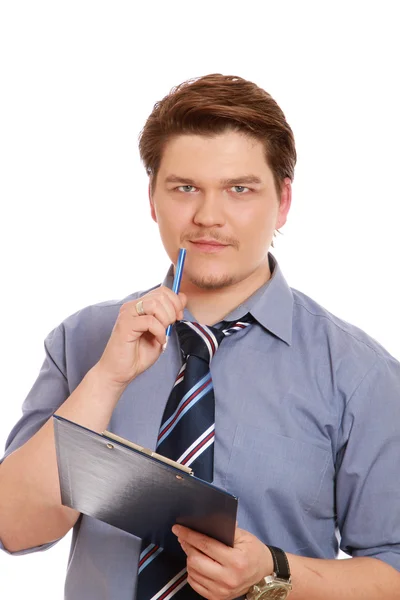 Man holding a clipboard — Stock Photo, Image