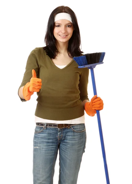Vrouw klaar weergegeven: duimen opruimen — Stockfoto