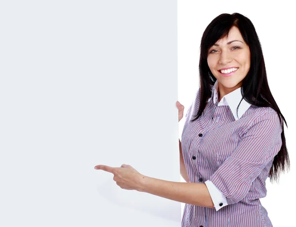 Woman with blank board banner — Stock Photo, Image