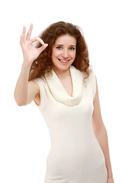 Woman showing okay sign — Stock Photo, Image