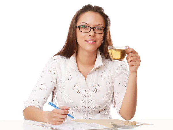 Junge Geschäftsfrau beim Tee — Stockfoto