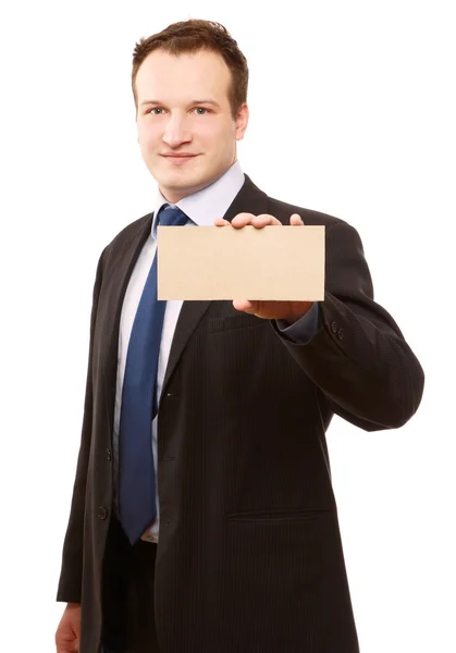 Бизнесмен держит в руках пустоту — стоковое фото