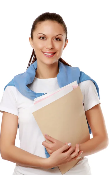 Woman with folders standing — Stock Photo, Image