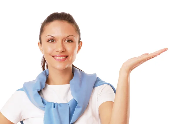 Young woman holding something — Stock Photo, Image