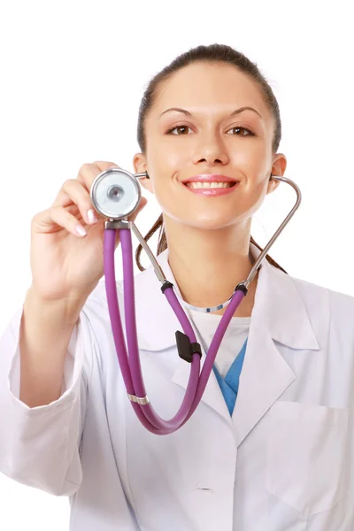 Young female doctor listening — Stock Photo, Image