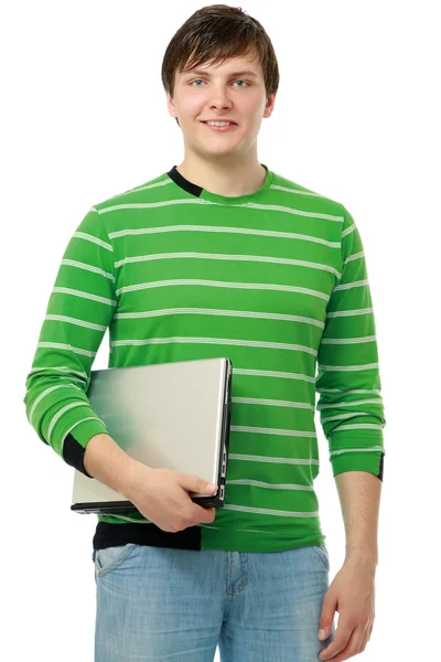 年轻小伙子用一台笔记本电脑 — 图库照片