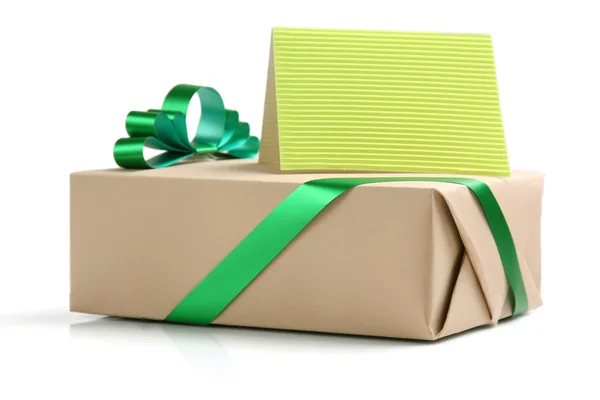 Gift with a greeting card — Stock Photo, Image