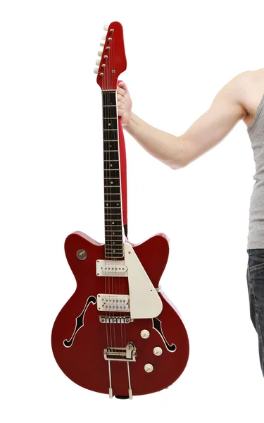Gitarzysta trzymając jego instrumentu — Zdjęcie stockowe
