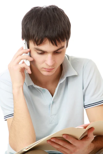 Man with a mobile phone and a folder — Stock Photo, Image