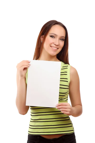 Woman holds an empty blank — Stock Photo, Image