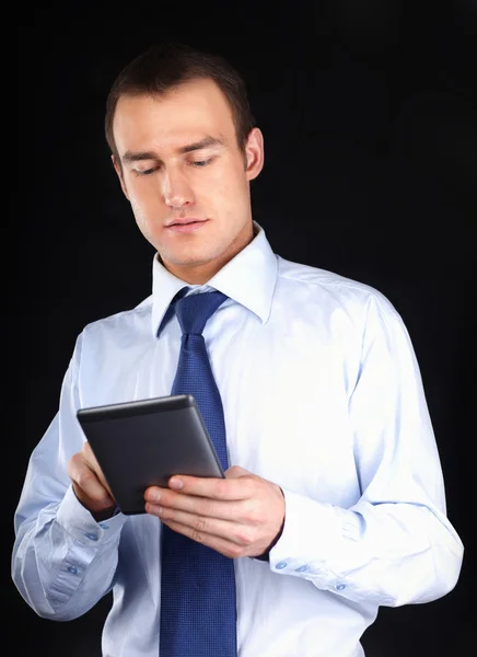 Businessman using computer plane-table — Stock Photo, Image