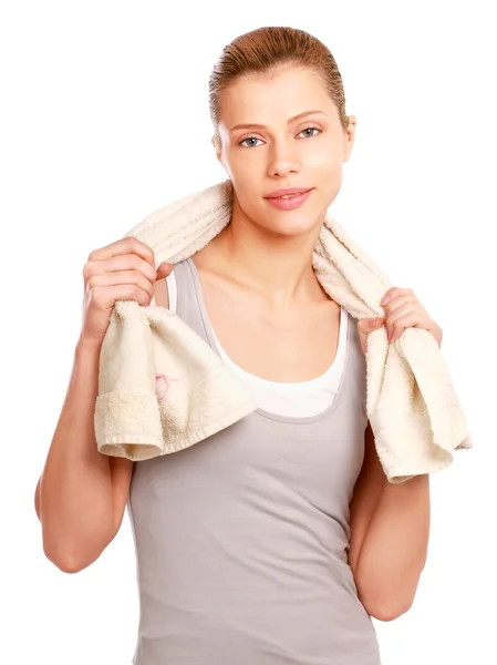 拿毛巾的年轻女人 — 图库照片