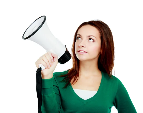 Girl shouting with megaphone — Stock Photo, Image