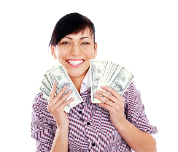 Woman with dollars in her hands Royalty Free Stock Photos