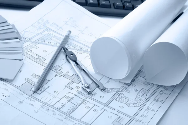 Blueprint and tools Stock Image