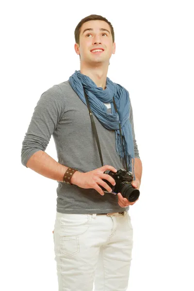 Junger Fotograf mit Kamera — Stockfoto