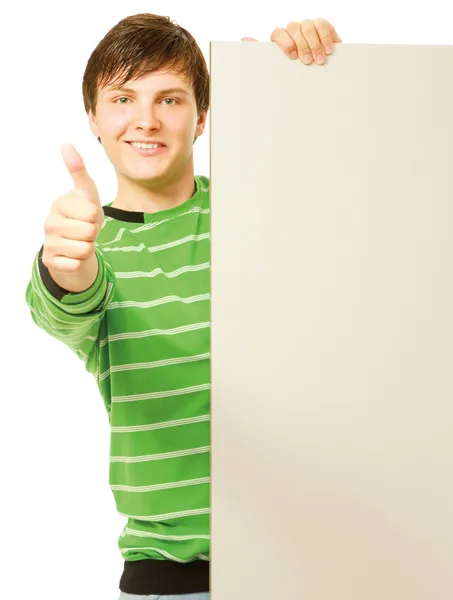 Man holding empty blank and showing ok — Stock Photo, Image