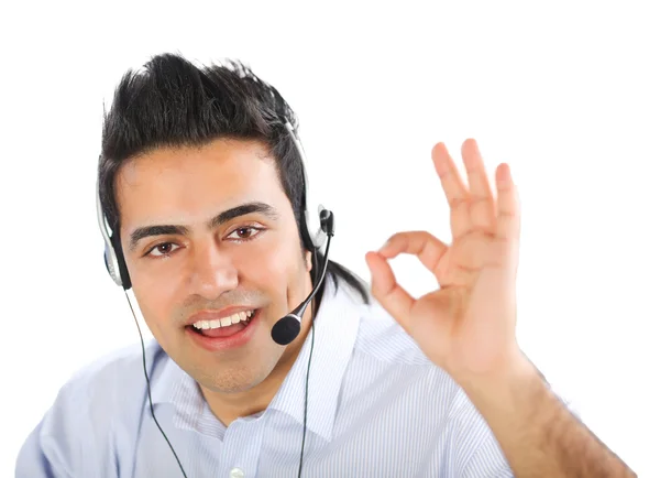 Jonge man die met een headset — Stockfoto