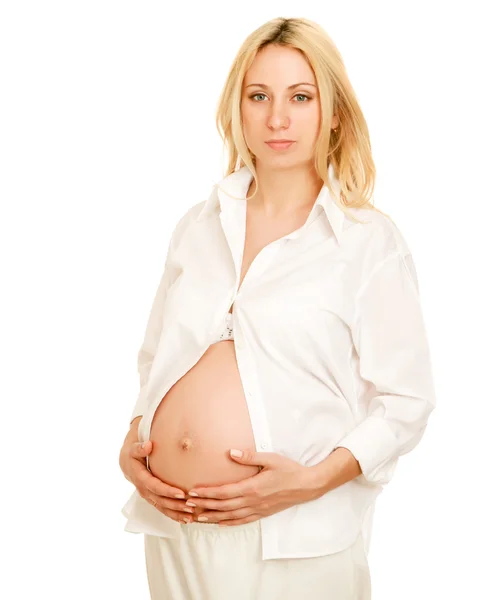 Pregnant woman touching her belly — Stock Photo, Image