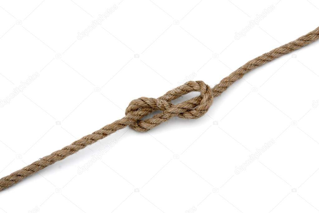 A brown rope with a knot