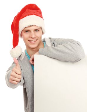 ok gösterilen santa şapka adam