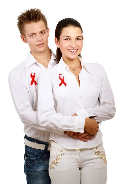 Pareja con SIDA rojo —  Fotos de Stock