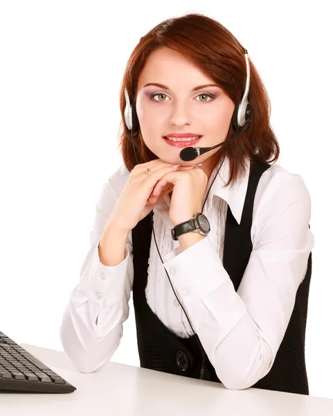 Mujer de negocios con auriculares . — Foto de Stock