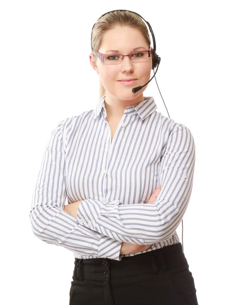 Agente de servicio al cliente con auriculares — Foto de Stock