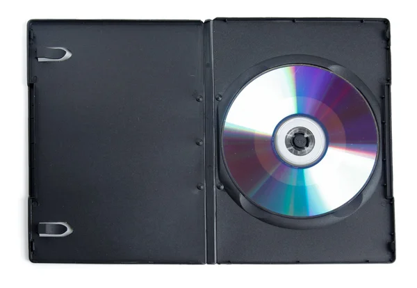 Caixa preta com disco de DVD gravável — Fotografia de Stock