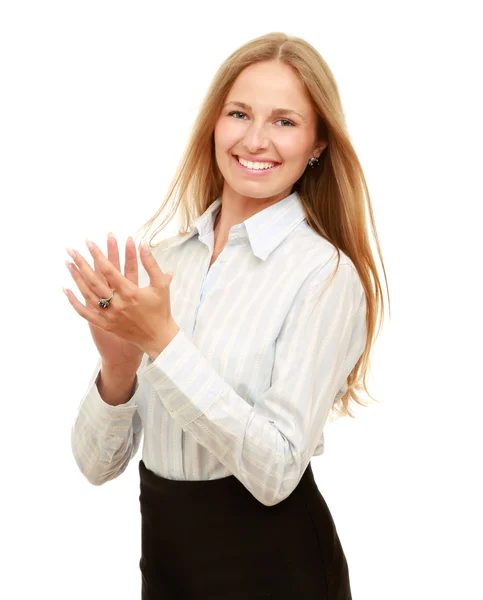 Mulher sorridente batendo palmas — Fotografia de Stock