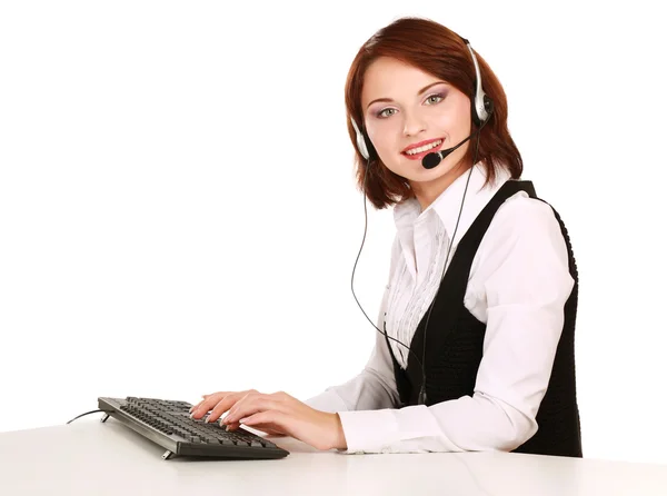 Mujer de negocios con auriculares — Foto de Stock