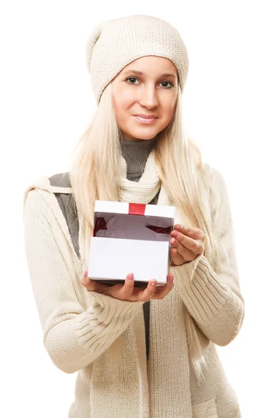 Woman with gift — Stock Photo, Image