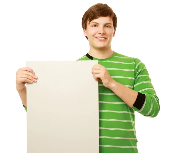 Young man holding empty blank — Stock Photo, Image