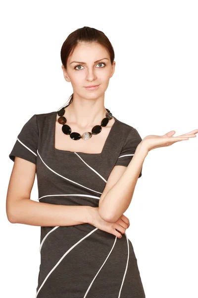 Woman pointing up at copy space — Stock Photo, Image