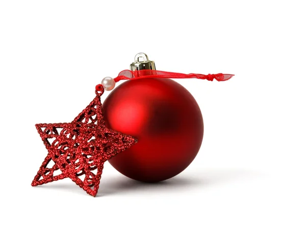 Kırmızı Noel top ve yıldız — Stok fotoğraf