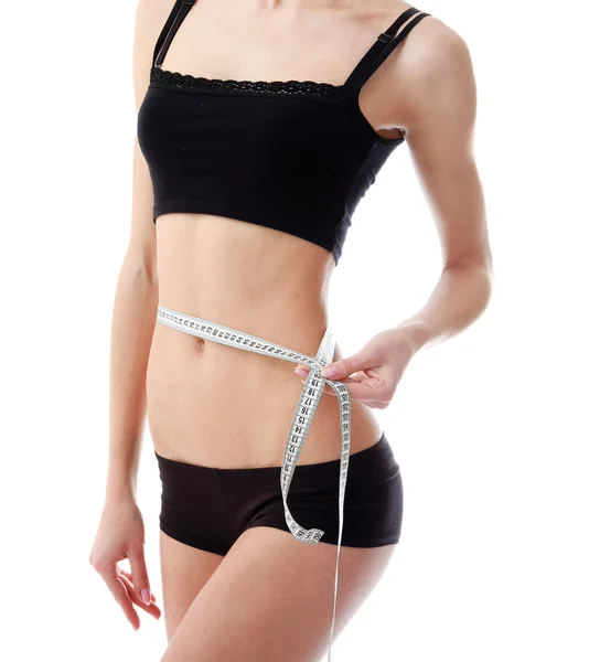 Woman measure her waist belly — Stock Photo, Image