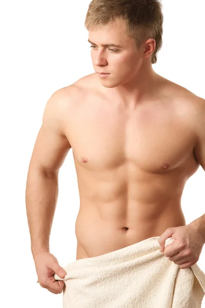 Man covering himself with a towel — Stock Photo, Image